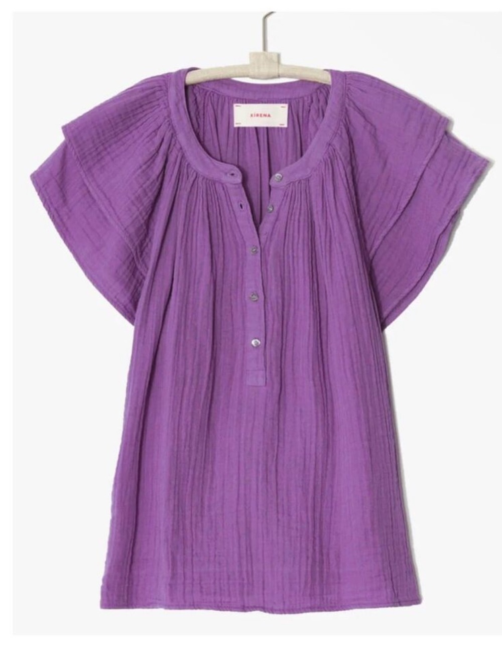 XiRENA Flowy Purple blouse button Short sleeves, relaxed fit XS Cotton